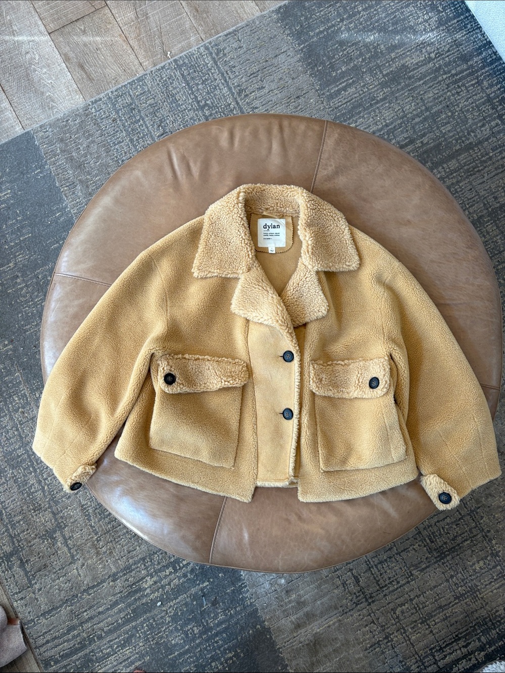 dylan Womans Camel Sherpa Puffer Jacket - Button-Front Cozy Coat